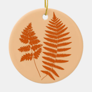 Adorno De Cerámica Patrón de helecho forestal, mandarín y naranja cla
