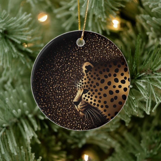 Adorno De Cerámica Patrón de Jaguar Dorado            (Árbol)