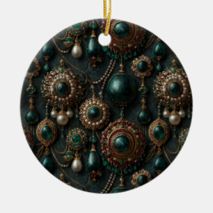 Adorno De Cerámica Patrón de joyería de lujo vintage de esmeralda y p