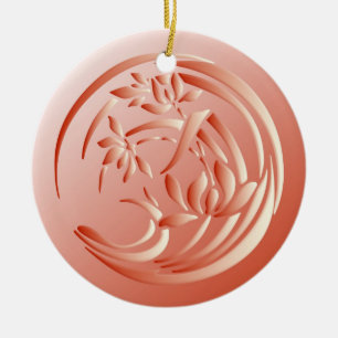 Adorno De Cerámica Patrón de Lirio Art Deco - naranja de coral