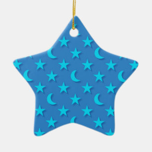 Adorno De Cerámica Patrón de lunas y estrellas azules