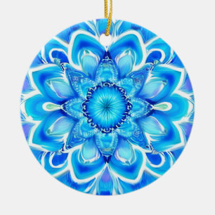Adorno De Cerámica Patrón de Mandala en Batik Sky Blue y Cobalt