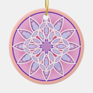 Adorno De Cerámica Patrón de Mandala en lavanda, orquídea y coral