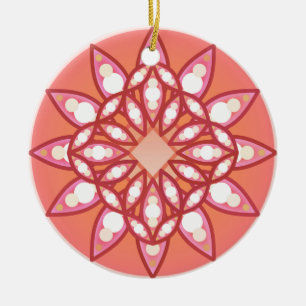Adorno De Cerámica Patrón de Mandala en rosa coral, borgoña y blanco