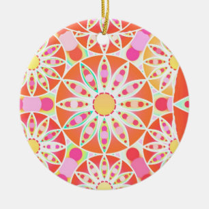 Adorno De Cerámica Patrón de Mandala, rojo coral, rosa, dorado