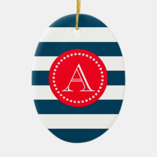 Adorno De Cerámica Patrón de marina azul y blanca