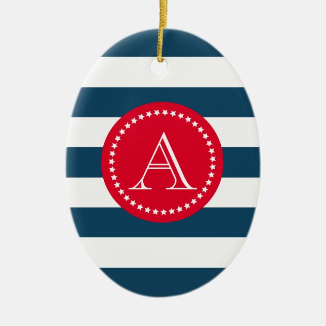 Adorno De Cerámica Patrón de marina azul y blanca (Frente)