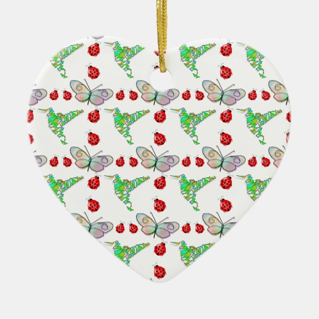 Adorno De Cerámica Patrón de mariposa, colibrí y batiburrillo persona (Frente)