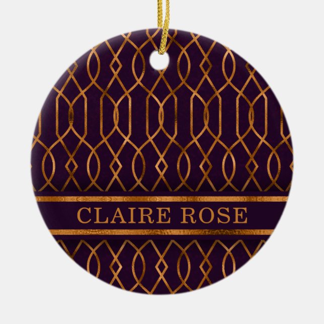 Adorno De Cerámica Patrón de moda geométrico morado dorado (Frente)