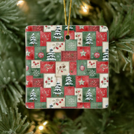 Adorno De Cerámica Patrón de Navidad de patchwork campestre