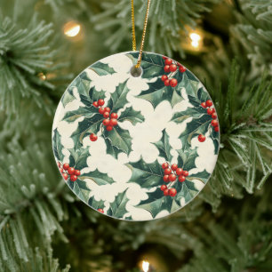 Adorno De Cerámica Patrón de navidades con hojas huecas y moras rojas