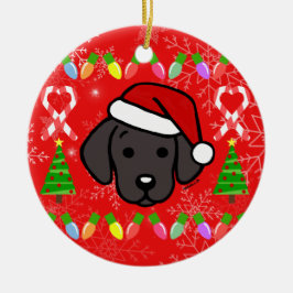 Adorno De Cerámica Patrón de Navidades de Cachorros de Labrador Negro