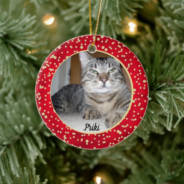 Adorno De Cerámica Patrón de Navidades de Confetti Rojo y Oro (Árbol)