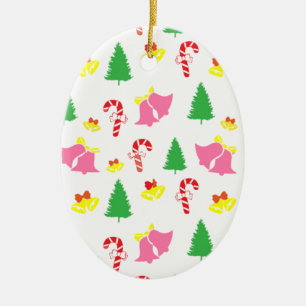 Adorno De Cerámica Patrón de Navidades verdes rosados modernos