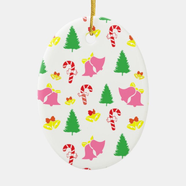 Adorno De Cerámica Patrón de Navidades verdes rosados modernos (Frente)