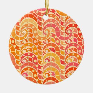 Adorno De Cerámica Patrón de onda abstracto - naranja, coral y dorado