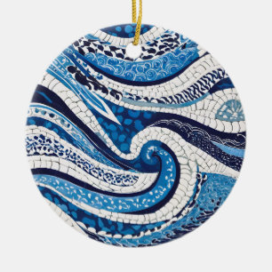 Adorno De Cerámica Patrón de onda blanca azul 05