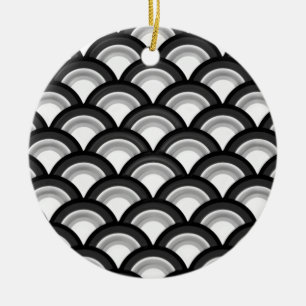 Adorno De Cerámica Patrón de ondas Art Deco - blanco y negro