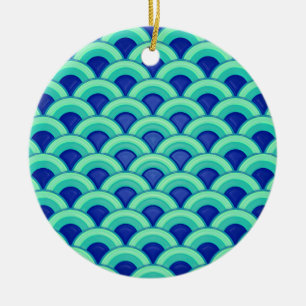 Adorno De Cerámica Patrón de ondas Art Deco - turquesa y cobalto