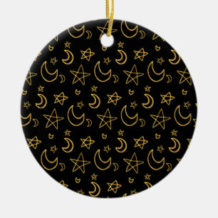 Adorno De Cerámica Patrón de oro de lunas y estrellas