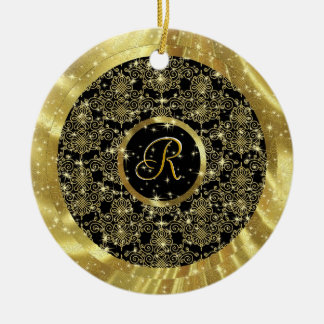 Adorno De Cerámica Patrón de oro y Sparkles-Personalizado inicial