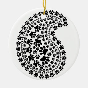 Adorno De Cerámica Patrón De Paisley De Impresión De Papas Negra Y Bl