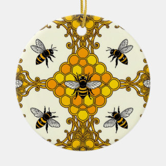 Adorno De Cerámica Patrón de panal de abeja dorada