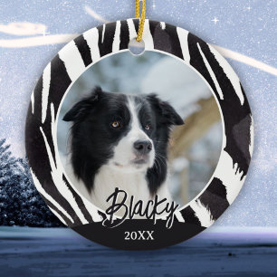 Adorno De Cerámica Patrón de Pelo de Border Collie Foto Navidad
