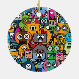 Adorno De Cerámica Patrón de pequeños robots.