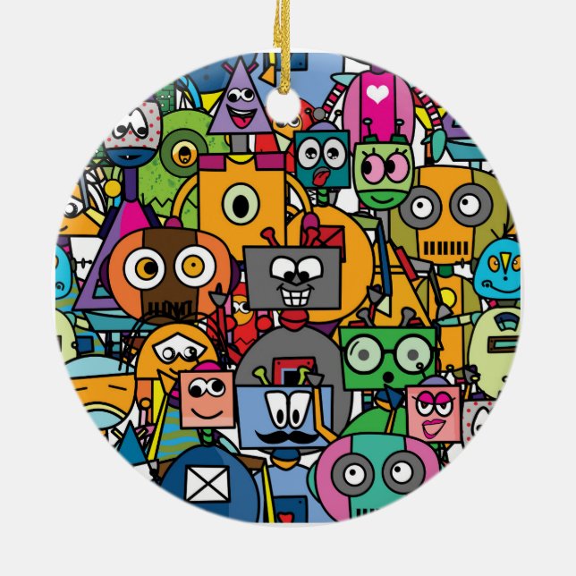 Adorno De Cerámica Patrón de pequeños robots. (Atrás)