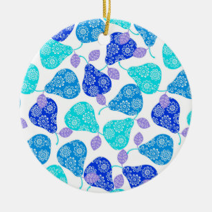 Adorno De Cerámica Patrón de peras decorativas de color azul agudo