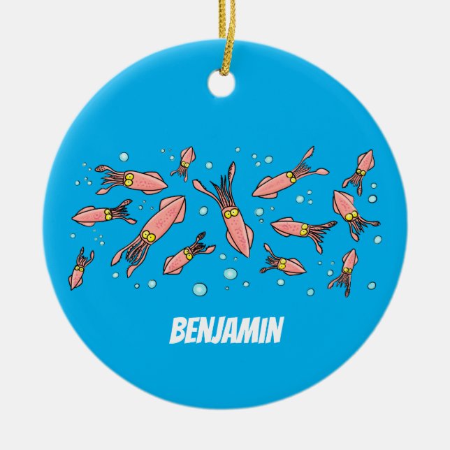 Adorno De Cerámica Patrón de personalizado de calamar rosa gracioso (Frente)