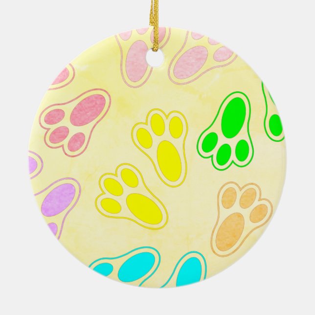 Adorno De Cerámica Patrón de pies de conejo de Pascua Estilo de vinta (Atrás)