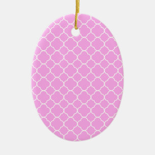 Adorno De Cerámica Patrón De Quatrefoil Rosa Y Blanco