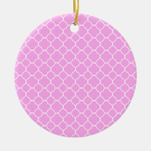 Adorno De Cerámica Patrón De Quatrefoil Rosa Y Blanco (Frente)