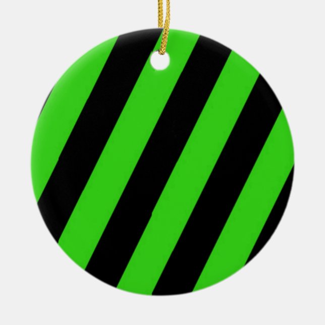 Adorno De Cerámica Patrón de rayas diagonales verdes y negros (Frente)