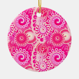 Adorno De Cerámica Patrón de remolino fractal, tonos de rosa fucsia