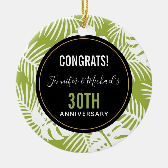 Adorno De Cerámica Patrón de selva tropical de paleta verde (Frente)