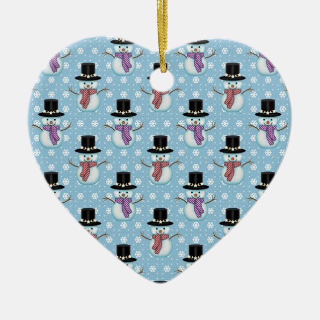 Adorno De Cerámica Patrón de Snowman y Snowflakes (Frente)