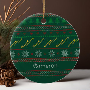 Adorno De Cerámica Patrón de suéter de Navidad de trombón lindo perso