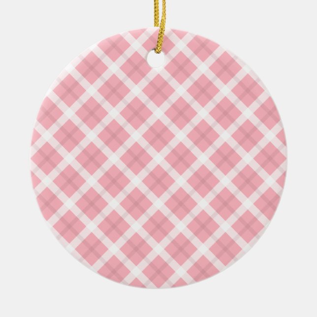 Adorno De Cerámica Patrón De Tartán Rosa Y Blanco (Frente)