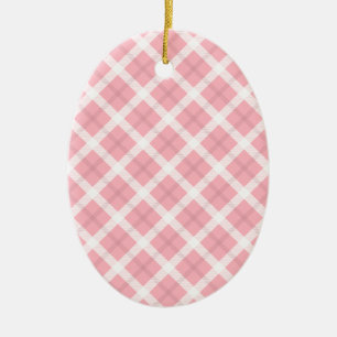 Adorno De Cerámica Patrón De Tartán Rosa Y Blanco