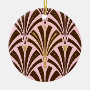 Adorno De Cerámica Patrón de ventilador Art Decó - chocolate en rosa