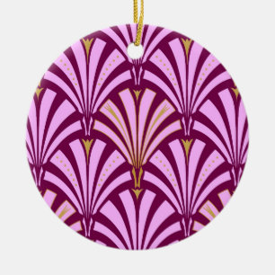 Adorno De Cerámica Patrón de ventilador Art Deco - orquídea y púrpura