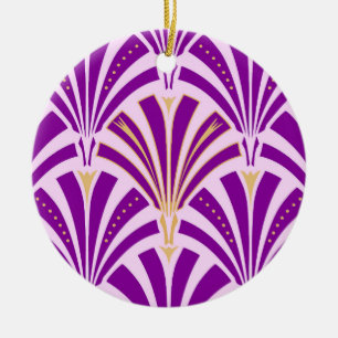 Adorno De Cerámica Patrón de ventilador Art Deco - púrpura y orquídea