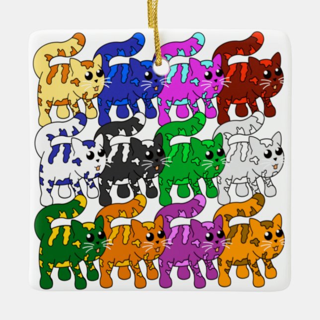 Adorno De Cerámica Patrón De Xmas Cuadros Gatito (Anverso)