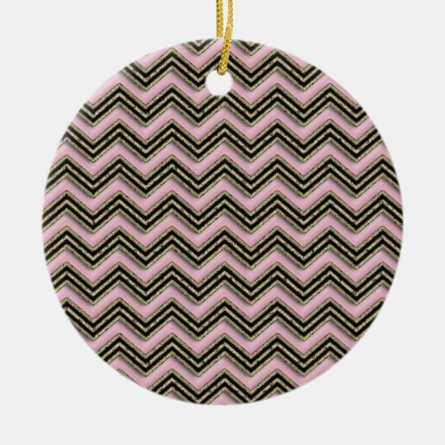 Adorno De Cerámica Patrón de zigzag negro y rosa (Frente)
