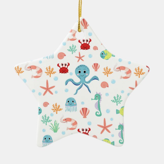 Adorno De Cerámica Patrón del mundo marino (Frente)