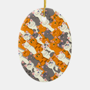 Adorno De Cerámica Patrón diagonal del gato negro jengibre