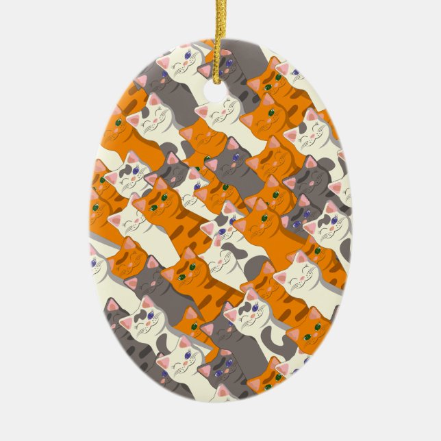 Adorno De Cerámica Patrón diagonal del gato negro jengibre (Frente)